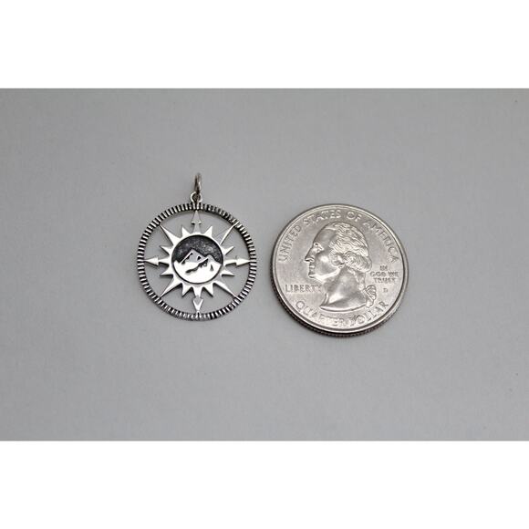 Sterling Silver Compass Pendant with Mountain Center Charm - Picture 4 of 10
